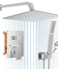 Brushed Nickel Shower System With 10 Inch Shower Head And Handheld, Includes Rough-In Valve And Trim Kit, Easy No Fuss Install