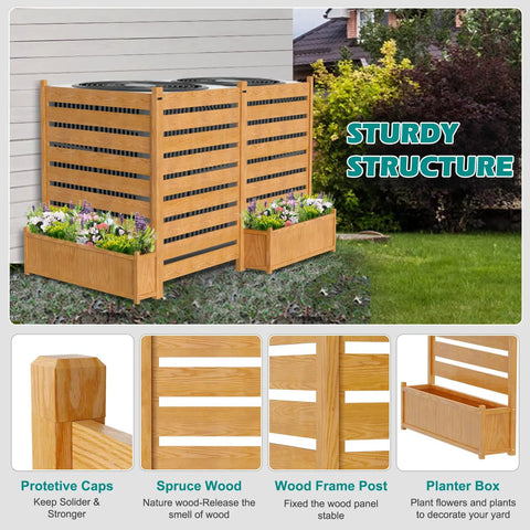 Freestanding Outdoor Privacy Screen Panel With Planter Box For AC Units And Trash Cans, 36 Inch Wide And 45 Inch High, No Dig Kit