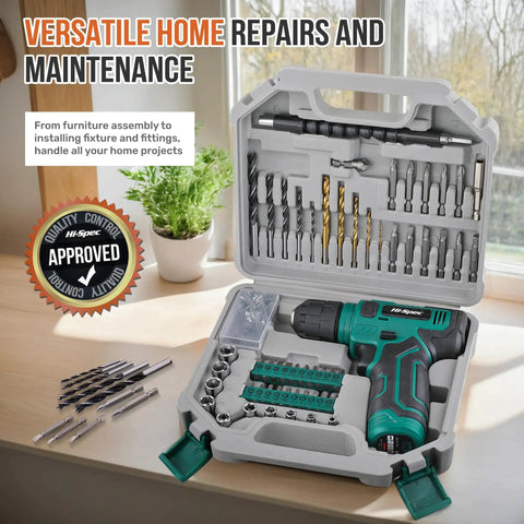 Open view of Do-It-All 110-Piece Cordless Drill And Driver Kit With Portable Case, 8V USB Power, Includes Drill Bits, Sockets, And Screwdriver Bits
