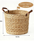 Large Water Hyacinth Storage Basket 15.7 Inch Woven Seagrass Bin with sturdy design, handles, and 47L capacity