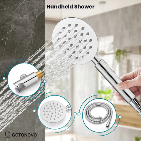Handheld shower of Rain Shower System With 10 Inch Round Showerhead And Handheld High Pressure Faucet Set Including Rough In Valve