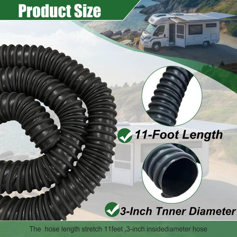 3-Inch Inner Diameter 11-Foot Heavy Duty Car Exhaust Hose With Two Clamps For Garage Or Auto Shop EPDM Rubber Hose
