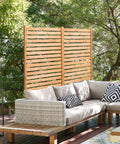 Wooden Privacy Screen For Outdoors 36 Inch Wide 73 Inch Tall Freestanding Panel With Stand Outdoor Divider Behind Patio Sofa