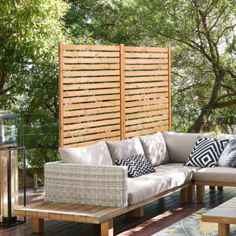 Wooden Privacy Screen For Outdoors 36 Inch Wide 73 Inch Tall Freestanding Panel With Stand Outdoor Divider Behind Patio Sofa