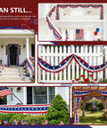 Red White And Blue Vibe Patriotic Flag Bunting Outdoor Door Decor 20ft To 25ft for Memorial Day and Fourth of July, fencing and porch display