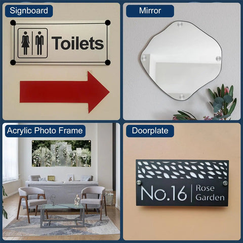 Stainless Steel 16-Piece Mirror Wall Mount Standoff Screws Kit With Anchors And Hardware In White Finish for signage and mirrors.