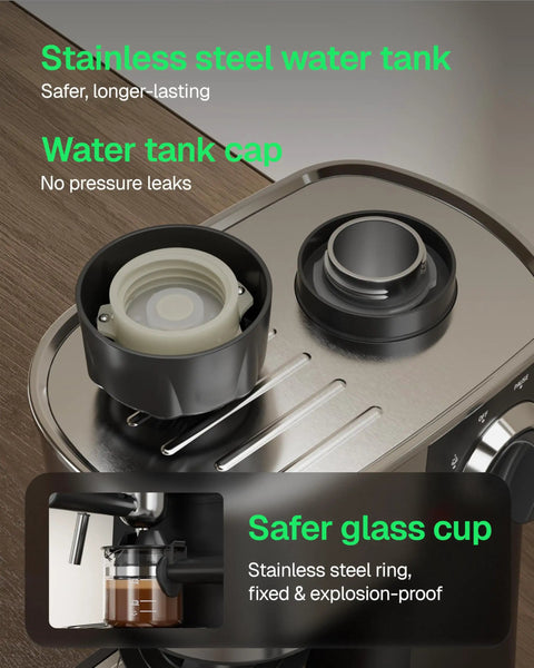 Compact Espresso Machine With Milk Frother For Home And Office, 3.5 Bar Cappuccino And Latte Maker Stainless Steel Water Tank