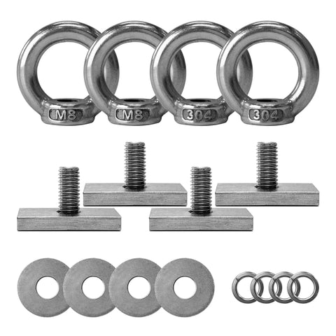 Heavy Duty Stainless Steel Shoulder Eye Bolts 4 Pack With M8 Threads, Includes Slot Nuts, Washers, And Spring Washers For Rope Attachment