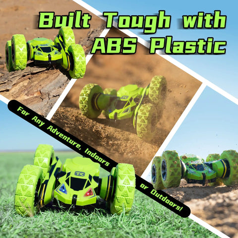 4WD Remote Control Car With 360 Degree Flips, Dual Sided Driving, Durable Stunt RC Vehicle With Breathing Soft Lights, Green Color