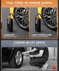 Portable Tire Inflator Air Compressor With Digital Pressure Gauge, 180 PSI, battery powered and car charger use