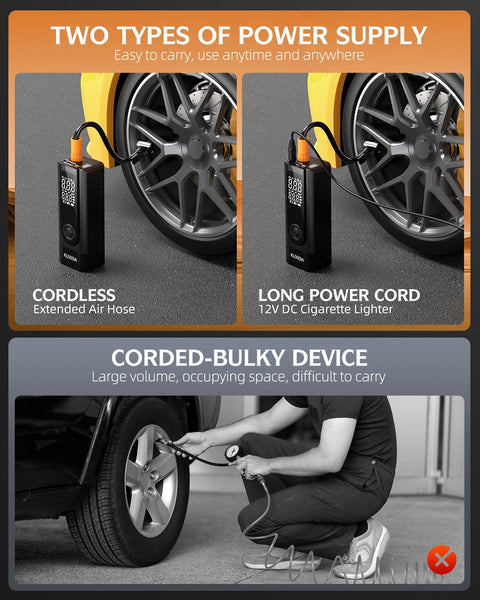 Portable Tire Inflator Air Compressor With Digital Pressure Gauge, 180 PSI, battery powered and car charger use
