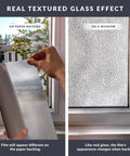 Person applying Texture Twelve Window Privacy Film With Dimensional Textured Glass Look Static Cling Non Adhesive Privacy Film For Homes And Offices Blocks View Without Darkening UV Protection Made In USA 36 By 72 Inch on window.