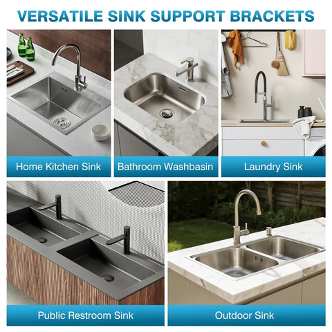 Under Sink Support Brackets 24 to 59 Inch Adjustable Undermount Sink Bars, Beefy Heavy Duty Stainless Steel for Diverse Sinks
