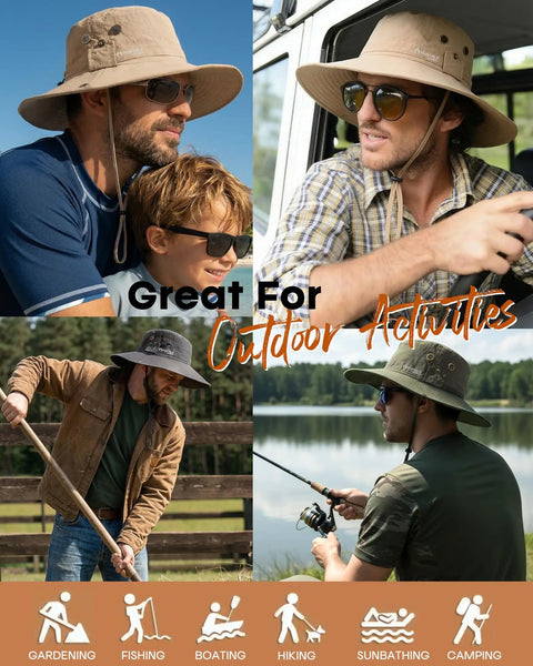 Men's UPF Sun Hat With Wide Brim Bucket Style For Fishing And Outdoors, Breathable Ventilated Design With UV Protection