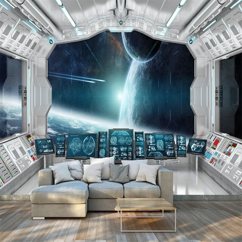 3D Spaceship Peel and Stick Wall Murals for Kids Room Large 141.7 by 98.4 Inches Self Adhesive Vinyl Space Poster Universe Galaxy Theme