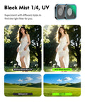 Comparison of GoPro filter effects; woman outdoors with and without Black Mist 1/4, landscape with and without UV filter.