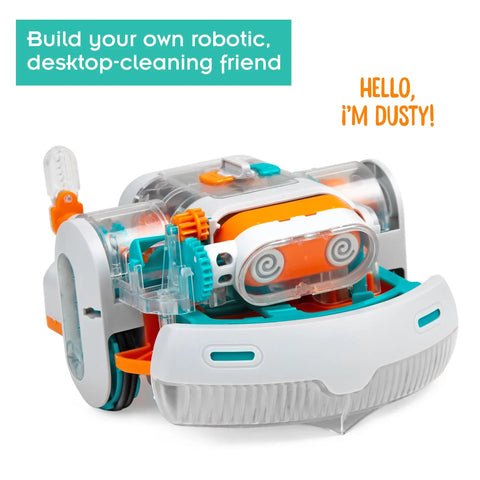 Dusty Robot Vacuum Cleaner STEM Kit Build Your Own Desktop Robotic Vacuum With Sensors Smart Navigation Edge Tracking And Movable Probe Arm Kid Friendly Educational Toy For Ages Eight Plus Or Adults, plastic desktop robot