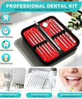 10 In 1 At Home Dental Tools Set For Pro Grade Deep Plaque And Tartar Removal With Mirror, Tweezers, Tongue Cleaner, Picks