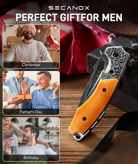 Damascus Pocket Knife 76-Layer Blade VG-10 Core Folding Knife For Camping And Outdoor Adventures, gift for men occasions.
