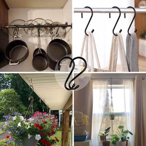 12 Pack Four And A Half Inch Vinyl Coated S Hooks Heavy Duty Non Slip Closet Hooks For Hanging Jeans Clothes Towels Plants Pots Cups Pan And More Durable Rust Resistant Rubber Coated For Safe Scratch Free Storage holding pans, towels, and plants