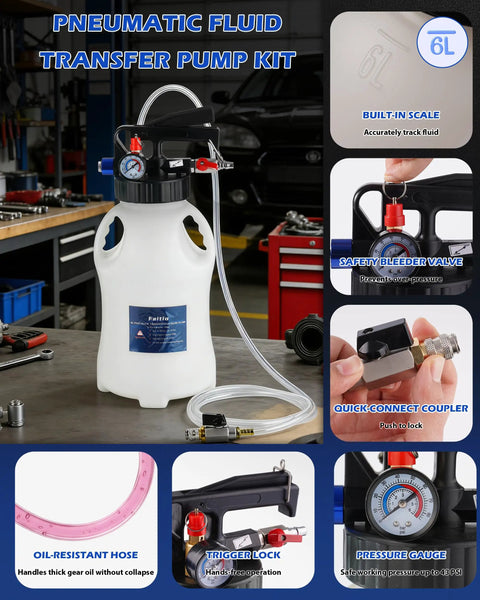 Heavy Duty All In One Transmission Fluid Pump With Pneumatic Transfer System, 6 Liter Capacity, workshop display