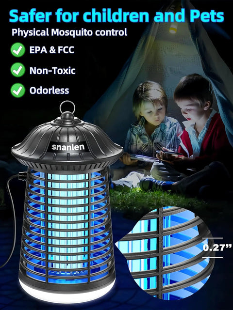 Beast 4200V Electric Bug Zapper For Indoor Outdoor With LED Attractant, Durable ABS Mosquito Killer near two children in tent
