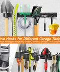 Heavy Duty 48 Inch Wall Mount Garden Tool Organizer Rack With Six Hooks For Yard Tools, Rakes And Shovels, Garage Storage System