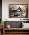 Vintage Green Pickup Truck Canvas Wall Art 16x24 Inch Unframed Rustic Farmhouse Barn Country Landscape Print For Living Room Decor
