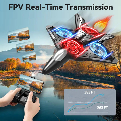 Dope Camera Equipped RC Plane With Light For Kids And Adults Foam Drones flying over lake with FPV real-time transmission display