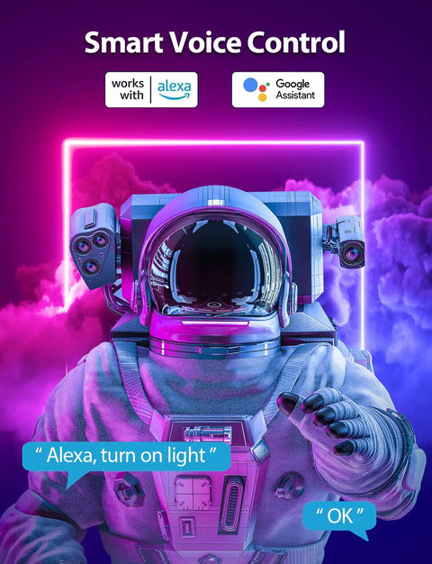 Astronaut with smart voice control headset for Dope RGB LED Neon Rope Lights 6Ft With App Control And IR Remote, Music Sync.