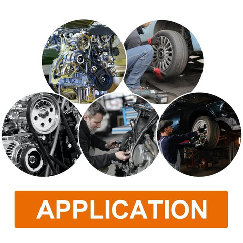 Image showing application scenes for Auto Alignment Body Shim Kit, 48 Pc Universal U Shims Set. Tools and vehicles depicted in use.