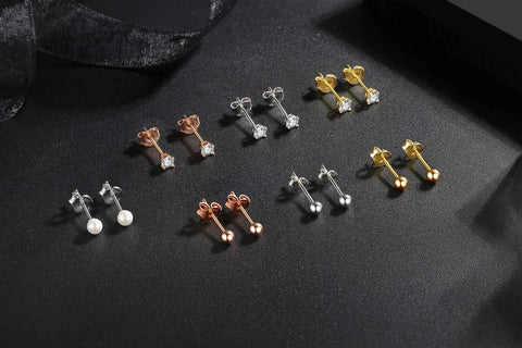 Sterling Silver Stud Earrings Unisex 3mm Small Round Ball Hypoallergenic Jewelry for Women and Men, Easy Everyday Wear, Low Key Minimalist Style, Durable Nickel Free Gift Idea in assorted finishes
