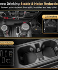 Center Console Organizer Tray for Jeep Wrangler JL JLU 4XE 2018 2026 and Gladiator JT 2020 2026 Built To Fit Maximize Storage And Cup Holder Access Patent Design Black showing cup holder stability and noise reduction features