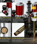 Badass Shop Grade Air Operated Grease Pump With Solid Pneumatic Barrel Build and Fast High Pressure Delivery featuring close-up of cylinder and pressure gauge.