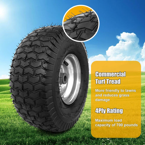 Heavy Duty Replacement 15x6.00-6 Lawn Mower Tires 2 Pack With Rubber Wheel And Bearing Bore 3/4 Inch, 700 lb load capacity