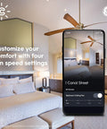 Smart Ceiling Fan Control Switch With 4 Speeds Bluetooth And Wi Fi Neutral Wire Required app interface in bedroom scene