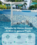 Solar Pool Fountain With Ten Color LED Lights And Four Lighting Modes installed in a blue tiled above ground pool.