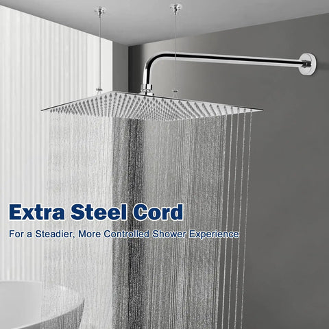 Square Rain Shower Head With Extension Arm 16 Inch Chrome Finish Delivers Full Body Coverage With Rainfall And Waterfall Modes