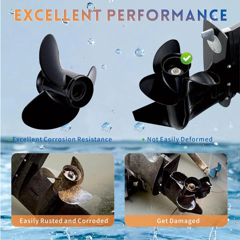 Heavy Duty 14.5 By 19 Inch Aluminum Boat Propeller Three Blade Right Hand Rotation With 15 Tooth Spline comparison showing corrosion resistance