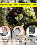 Biker using Ergonomic Bike Handlebar Grips With Anti Slip Rubber for MTB on forest trail showing grips and locking ring details.