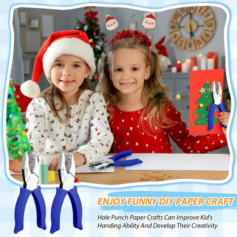 Two Pack Handheld Paper Punch Kit With One Quarter Inch Heart And Round Punches used by kids for Christmas crafts