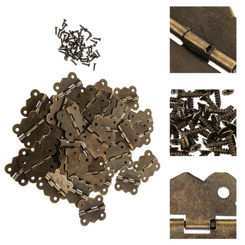 Antique Bronze Mini Hinges Set 40 Pieces 30x27mm Old School Retro Style Cabinet Hinges For Wooden Boxes DIY Projects
