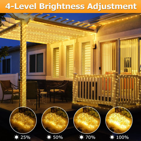 66Ft Ultra Thin LED Rope Lights Outdoor Waterproof Fairy Lights With 24 RGB Colors And Warm White 2700K on patio and pergola