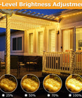 132Ft LED Rope Lights Outdoor String Light With 400 LEDs 24 RGB Colors Plus Warm White Waterproof on patio with brightness levels