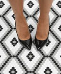 Geometric Black Peel And Stick Vinyl Floor Tiles Pack Of 10 12x12 Inches Water Resistant And Washable With Permanent Adhesive