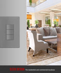 Screwless Decorator Wall Plate 1-Gang Gray Glossy Outlet Cover in modern living room setting
