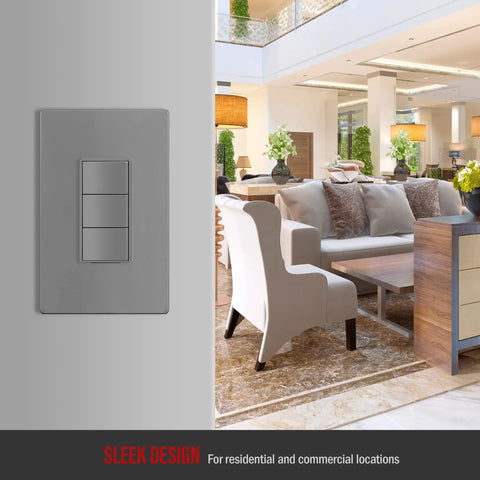 Screwless Decorator Wall Plate 1-Gang Gray Glossy Outlet Cover in modern living room setting
