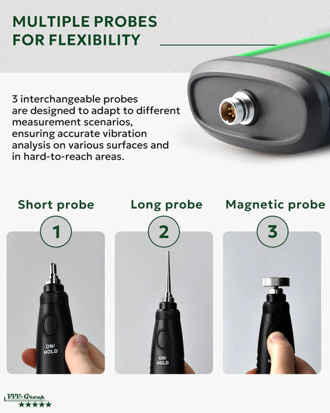 Vibration Meter VM-424 With Remote Probe For Motors And Gearboxes featuring multiple detachable probe options