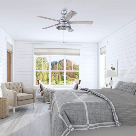 Industrial 52 Inch Ceiling Fan With Light Kit For Indoor And Outdoor Spaces Pull Chain Control Five Dual Finish Blades