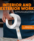 Person using Two Inch Aluminum Foil Tape With No Release Liner 230 Feet Of Heavy Duty Silver HVAC Duct Tape For High Temperature Insulation